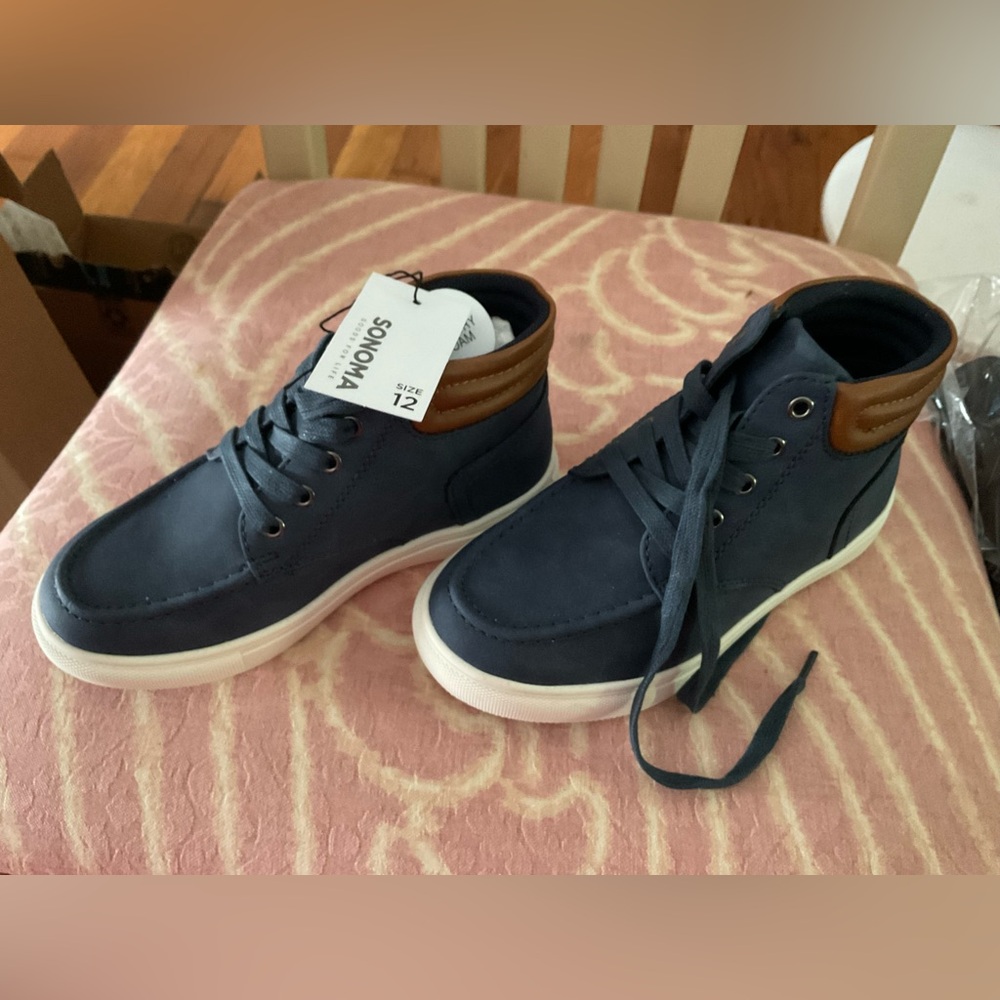 Sonoma Boys  Navy and Tan Sneakers size boys 12 NWT